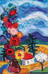 Wladimir Lewicki, Burgundy Vase in Landscape, 1969, oil on canvas
