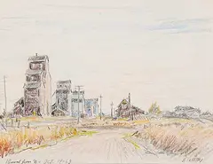 Ernest Luthi, Duval from N., 1963, coloured pencil and graphite on paper