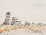 Ernest Luthi, Duval from N., 1963, coloured pencil and graphite on paper