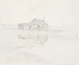 Ernest Luthi, Untitled - Cabin Reflected in Slough, 1966, graphite on paper