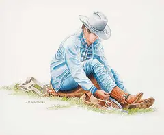 Jim M. Wispinski, Ready to Ride, 1984, watercolour on paper
