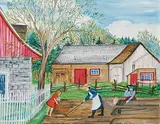 Marie-Cécile Bouchard, Untitled - Gardening in Springtime, oil on wood board