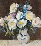 Clara Hagarty, Peonies, oil on canvas glued to wood board