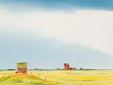 Robert Newton Hurley, Untitled - Grain Bin and Elevators, 1968, watercolour on paper