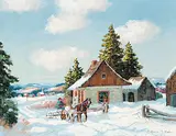 Bruce Mitchell, Untitled - Hauling Logs, oil on canvas
