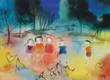 Janet Mitchell, Children and Birds, 1960, watercolour on paper