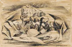 Carl Schaefer, Untitled - Bountiful Harvest, 1958, ink and wash on paper