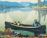 Margaret Shelton, Fishing on the Bow #153/200, 1945, lino block in six colours on paper