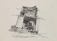 Carl Schaefer, The Resort Hotel at Franceville, in the Freed Channel Area [Georgian Bay], 1965, ink on paper