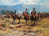 Jack Elmo King, Untitled - Centennial, Wagons Crossing near the Snake River in Idaho