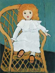 Francoise Cardinal, Victoria in Wicker Chair, oil on wood board