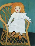 Francoise Cardinal, Victoria in Wicker Chair, oil on wood board