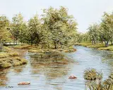 Carolyn Menu, River Divide, 1980, acrylic on wood board
