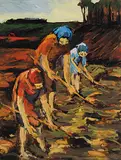 Frank Vervoort, Gardeners, 1979, oil on hard board