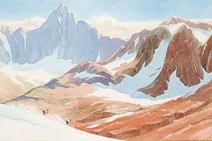 Percy Roy Wilson, Untitled - Spring Skiing in the Mountains, 1970, watercolour on paper