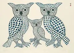 Kenojuak Ashevak, Winter Owls #4/50, 1975, relief print on paper