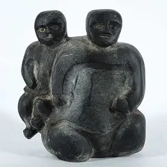 Tuna Iquliq, Two Figures, black stone carving
