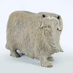 Lucassie Ikkidluak, Muskox, 2000, light green stone with bone carving