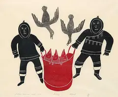 Fishing #30/50 by Helen Kalvak, 1975, colour relief print on paper, sold Mar 2014