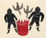 Helen Kalvak, Fishing #30/50, 1975, colour relief print on paper