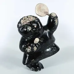 Peter Kiahingnaq, Untitled - Drum Dancer, black stone carving with bone