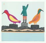 Kingmeata Etidlooie, Hunting with Stones #16/50, 1979, colour lithograph on paper