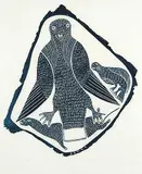 Untitled - Bird with Weasel #14/30 by Timothy Kuananapik Kuanana, 1963, relief print on paper, sold Mar 2014