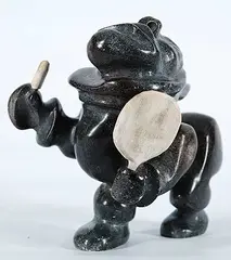 Juili Kutsiq, Untitled - Fantastic Drummer, 1989, grey and brown stone carving