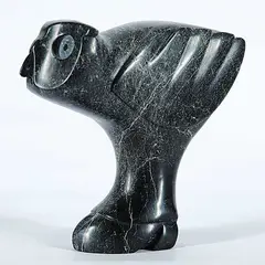 Joanassie Manning, Perched Owl, green stone carving