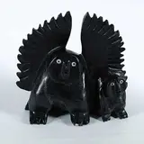 Johnisa Mathewsie, Owls, black stone carving with inset eyes