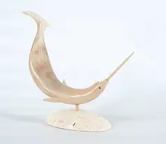 Donald Notaina, Narwhal, horn and stone sculpture