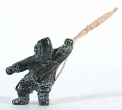 Sangani Osuitok, Untitled - Hunter with Harpoon, stone and wood carving