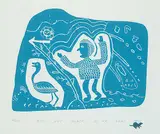 Josie Papialuk, Eskimo Hunter trying to hit a Goose #40/40, 1974, relief print on paper