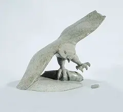 Pitsiula Qimirpik, Untitled - Eagle with Salmon, light green stone carving