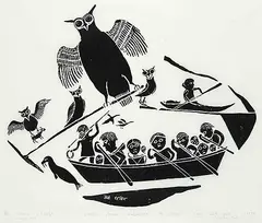 Joe Talirunili, Story about Hunters Lost in Icebergs while Hunting Seals #20/50, 1975, relief print on paper
