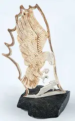 Ron Taylor, Untitled - Eagle and Hare, 1995, black stone and antler sculpture
