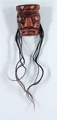 Stan Good, Chief Mask, 1997, stained cedar and abalone mask with hair