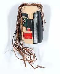 Peter Moon, Ridicule [Mask], painted wood with cedar bark hair