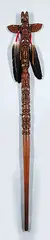 Harvey Josie Williams, Untitled - Totem Walking Stick, cedar wood with abalone and feathers