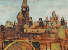 Robert F.M. McInnis, Parliament Buildings Ottawa, 1983, acrylic on wood panel