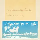 Santa Claus, Reindeer by Margaret Shelton, 1976, lino block on paper, sold Dec 2013