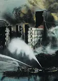 Percy Blair, Fire Floats in Action on the Thames, 1940, 1940, pastel on paper