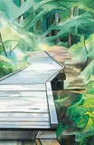Leonard J. Matte, Walk Way, 1989, mixed media on paper