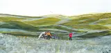 Robert Muskego, Cree Hunters in Foothills, 1982, acrylic on canvas board