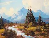 Meadow Creek by Roland Gissing, oil on canvas, sold Nov 2013