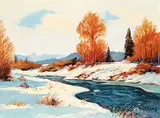 On Willow Creek by Roland Gissing, oil on paper board, sold Nov 2013