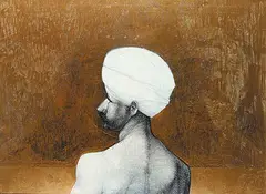 John Howard Gould, Actor - White Headdress, 1996, mixed media on foamcore