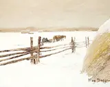 Allen Sapp, Going to Visit Their Friends, acrylic on canvas
