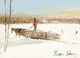 Allen Sapp, Untitled - Hauling Wood, acrylic on canvas