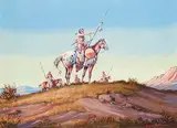 Gerald T. Tailfeathers, Untitled - The Scouting Party, 1963, oil on canvas